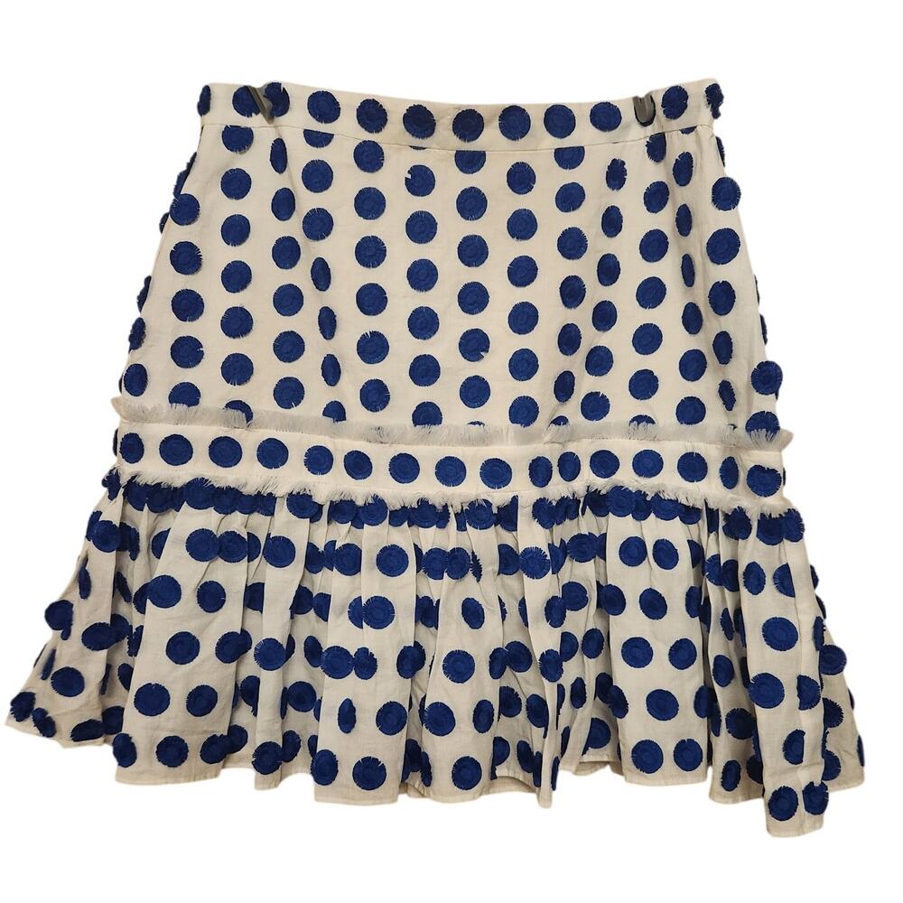 Alexis Harley Blue White Fringe Polka Dot Mini Skirt Size XL